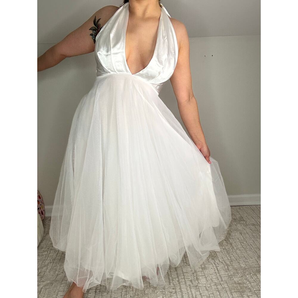 Saints + Secrets NWT White Bridal HalterA-Line Silk Dress